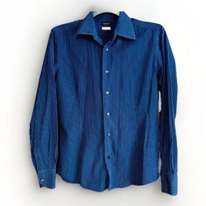 Valentino Roma Slim Fit Blue Pinstripe Cotton Shirt Men's Size 15 1/4- 40
